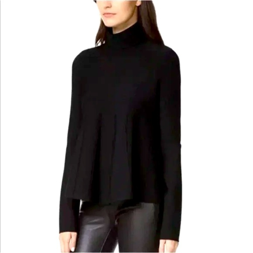 NEW Cinq A Sept Essonne Long Sleeve Peplum Turtleneck Pullover Black Large